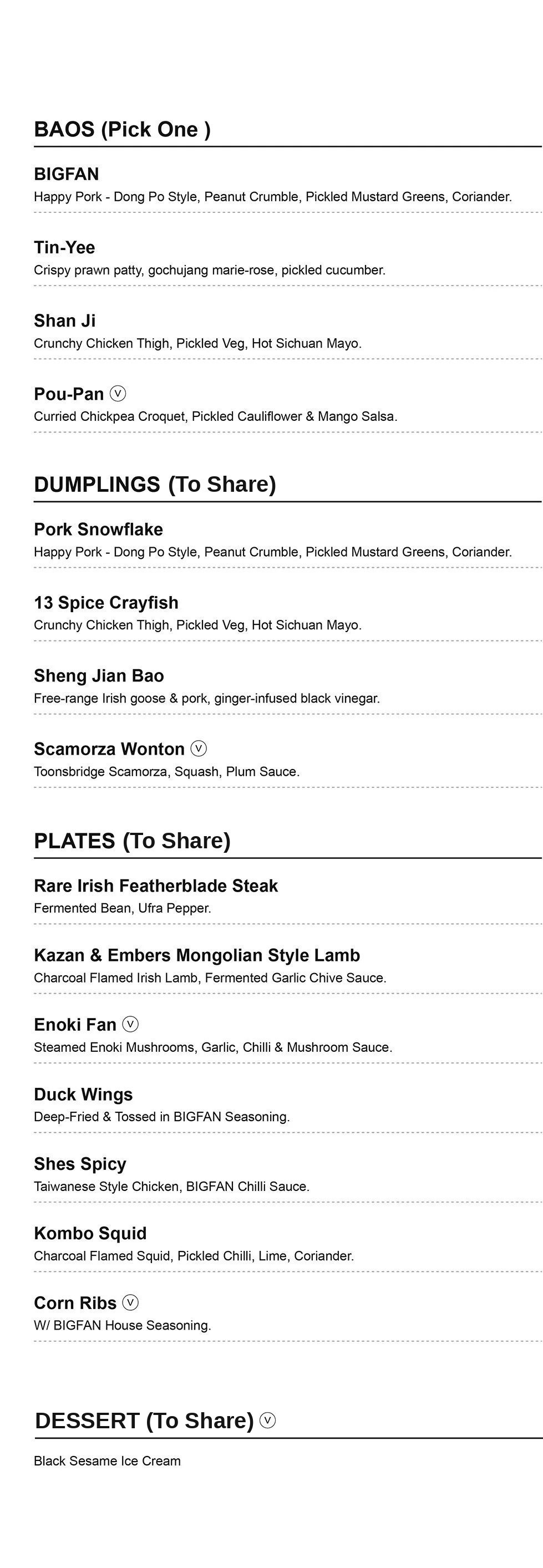 BIGFAN Christmas menu 2026
